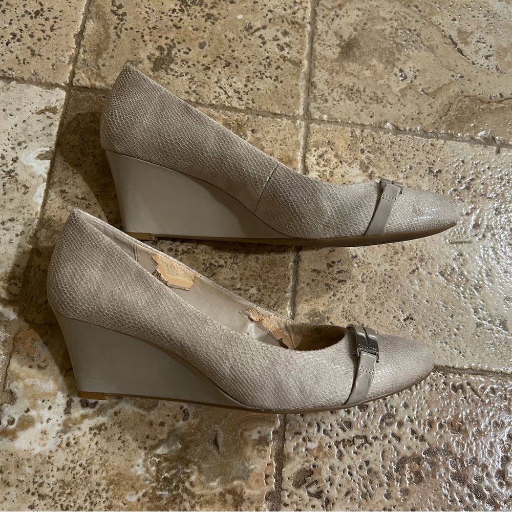 Calvin Klein Tan Wedge Heels with Buckle Detail